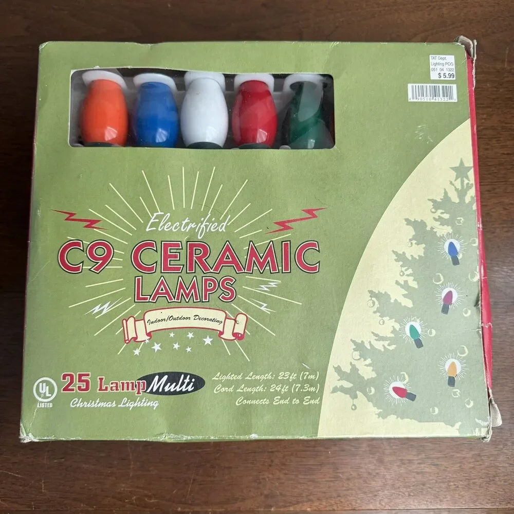 Electrified Multi Color 25 C9 Ceramic Lamps String Set Christmas Light 25 ft NIB